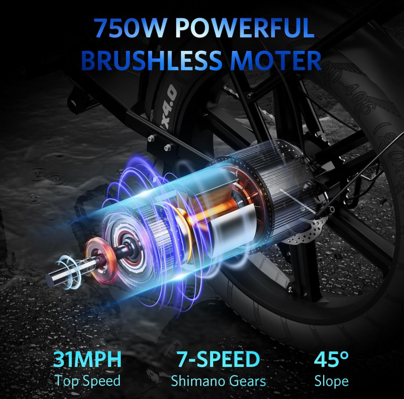 Ouxi 7 Speed 750 Watt 15ah 20"Fat Tire Electric Bike