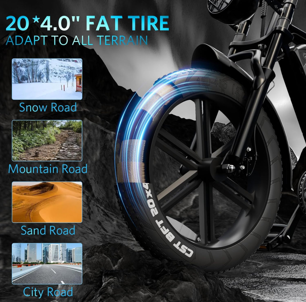 V8 Max Electric Bike Adults, Electric Mountain Bike with Dual 48V 15Ah Removable Larger Battery, 750W Motor Adult Electric Bicycles, 20''x 4.0 Fat Tire E Bike 7-Speed, Hydraulic Brake, Black